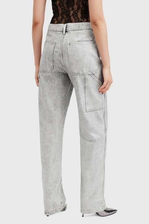 AllSaints, Blugi cu talie inalta si aspect decolorat, Gri deschis